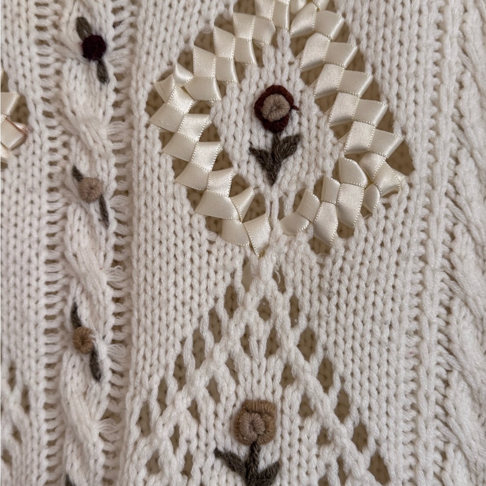 Vintage Style | Embroidered Knit Cardigan | Cottagecore Floral Sweater - Picture 3 of 4